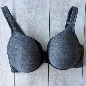 Cacique Lane Bryant Lightly Lined Full Coverage Bra in grey/black lace 38DDD